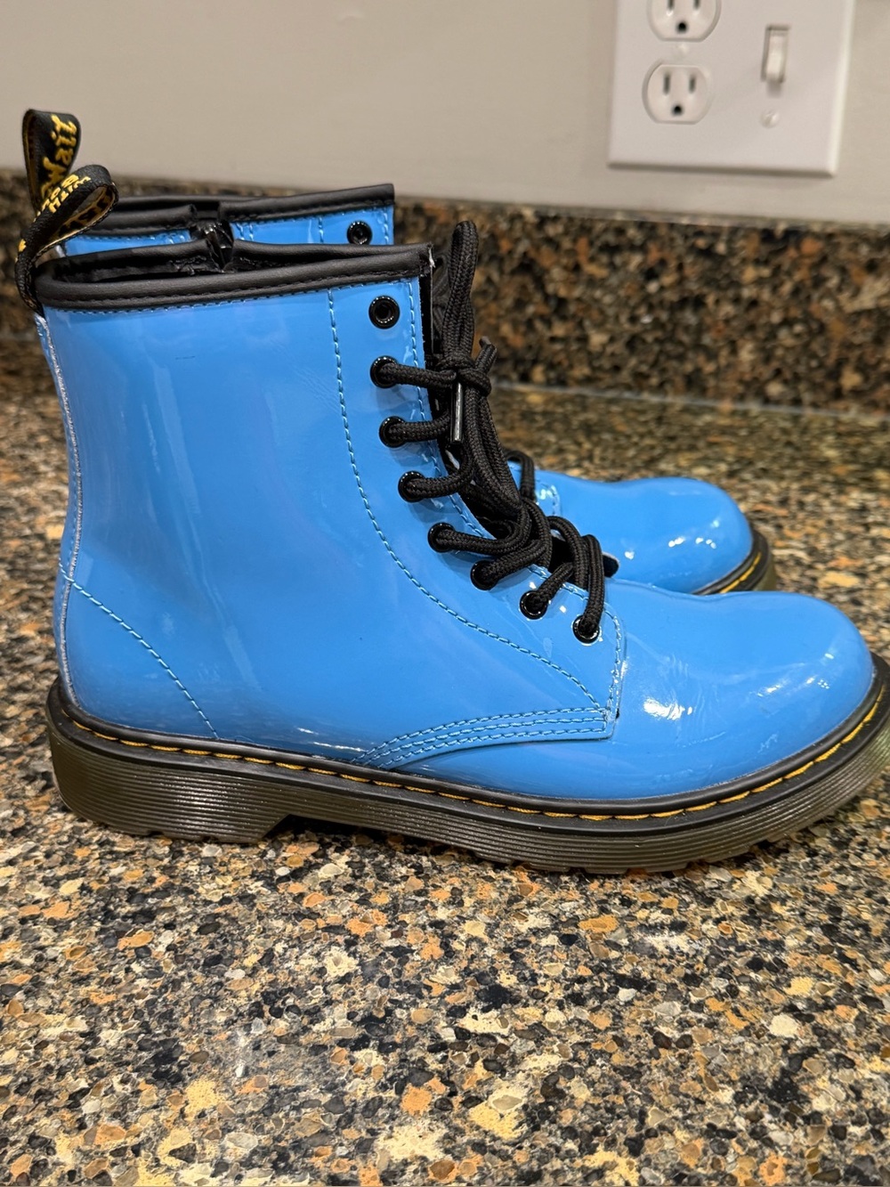 Ladies dr martens size 5 Blue Patent Lace-Up Boots -